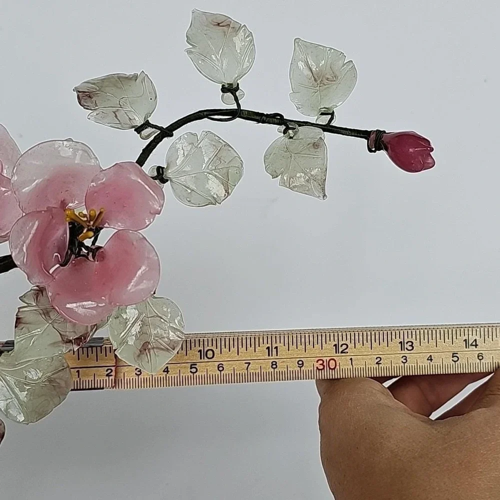 Vintage Chinese Glass Bonsai Tree Pink Cherry Blossom Celadon Pot Chinoiserie